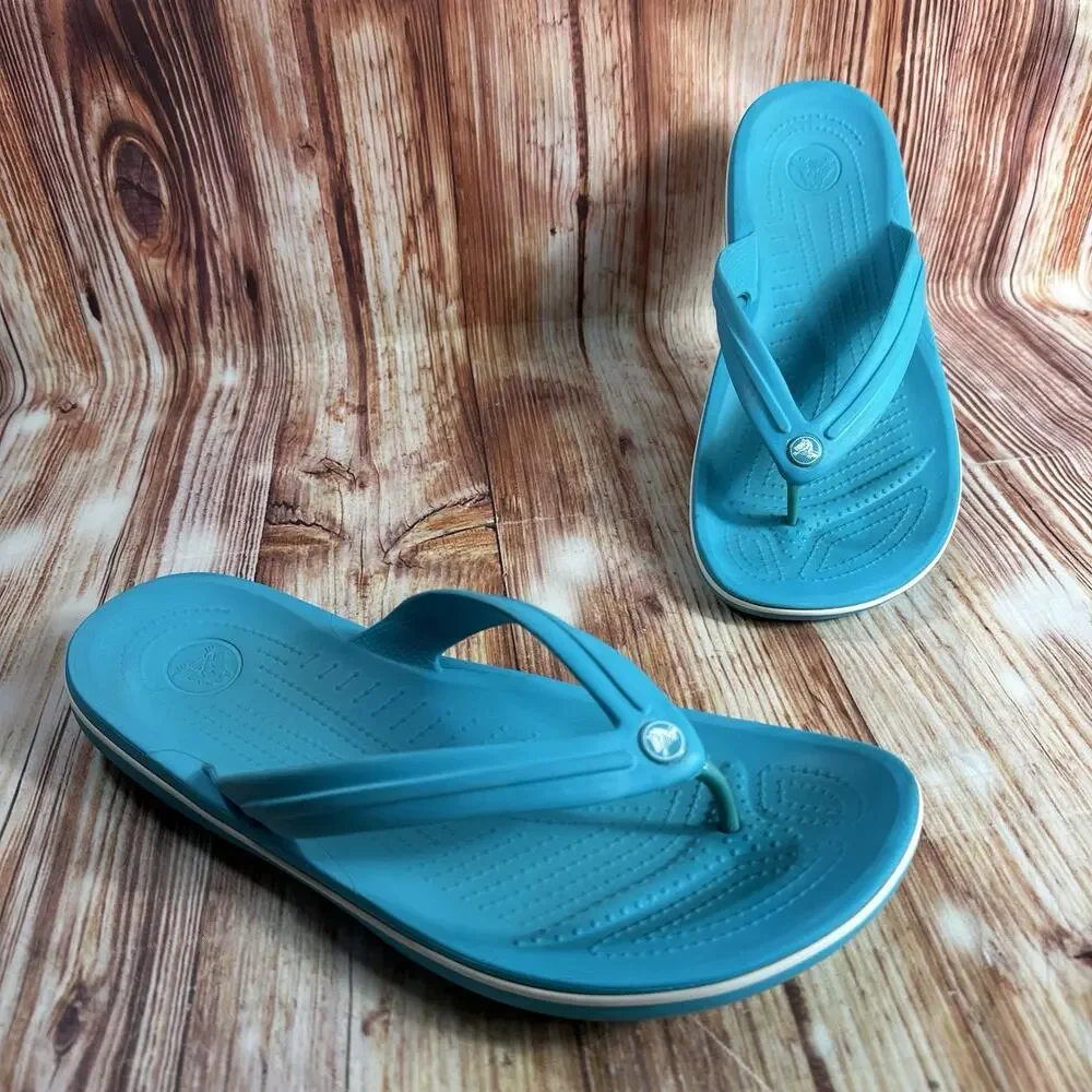 Crocs CROCBAND FLIP Flops Mens Size 12 Teal Blue Thong Sandals Open Toe Shoes